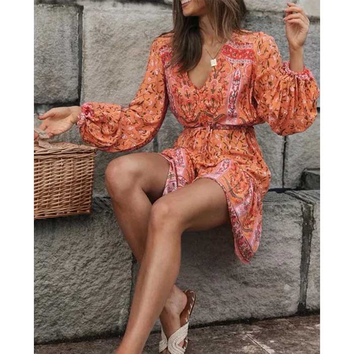 Orange Boho Dress | Bohemian Serenity