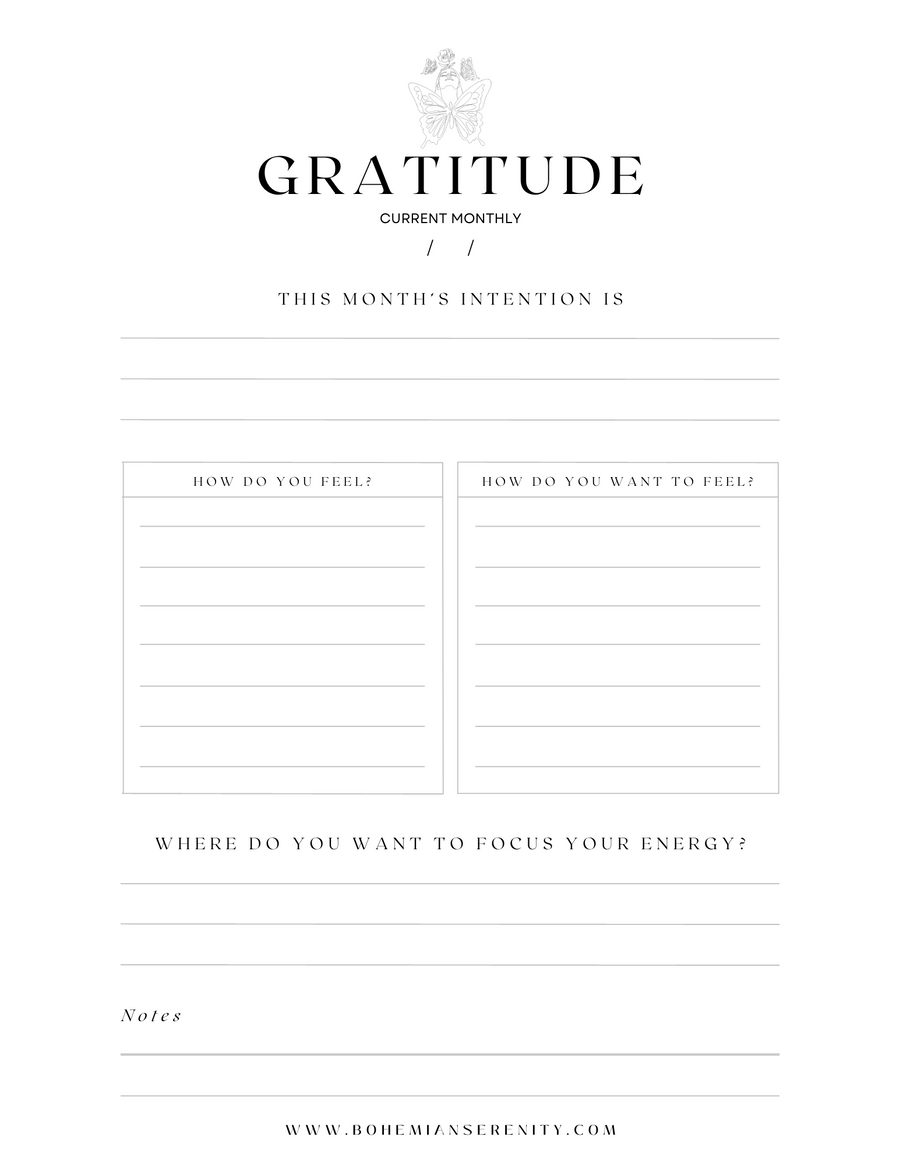 Monthly Gratitude Sheet | Bohemian Serenity